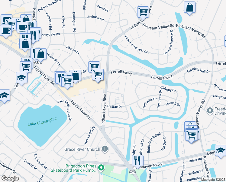 map of restaurants, bars, coffee shops, grocery stores, and more near 5334 Lake Victoria Arch in Virginia Beach