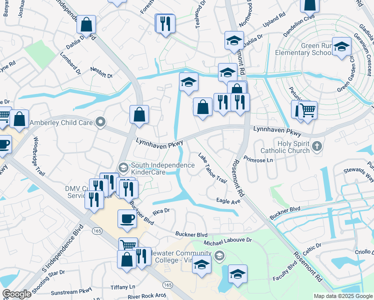 map of restaurants, bars, coffee shops, grocery stores, and more near 1440 Ski Lodge Road in Virginia Beach
