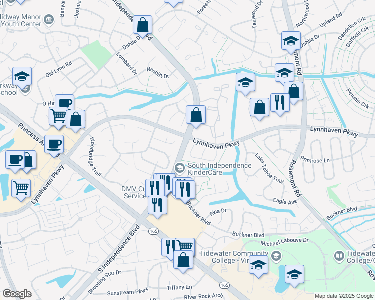 map of restaurants, bars, coffee shops, grocery stores, and more near 1626 Fairfax Drive in Virginia Beach