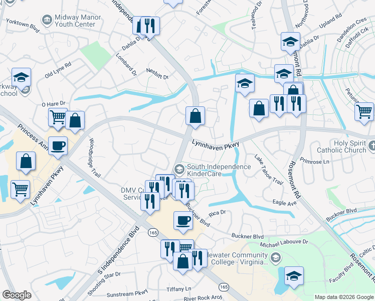 map of restaurants, bars, coffee shops, grocery stores, and more near 1626 Fairfax Drive in Virginia Beach