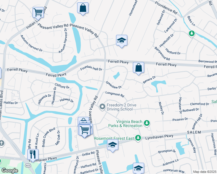 map of restaurants, bars, coffee shops, grocery stores, and more near 1502 Antler Circle in Virginia Beach