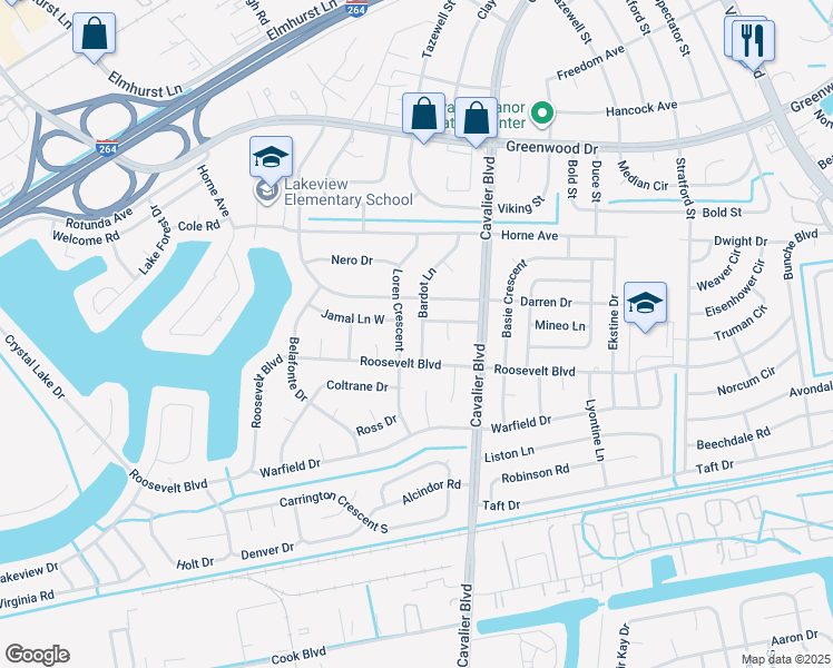 map of restaurants, bars, coffee shops, grocery stores, and more near 1508 Bardot Lane in Portsmouth