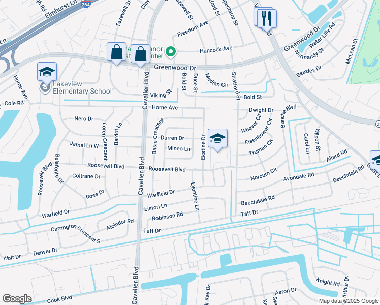 map of restaurants, bars, coffee shops, grocery stores, and more near 901 Mineo Lane in Portsmouth