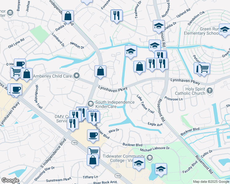 map of restaurants, bars, coffee shops, grocery stores, and more near 1500 Fairfax Drive in Virginia Beach