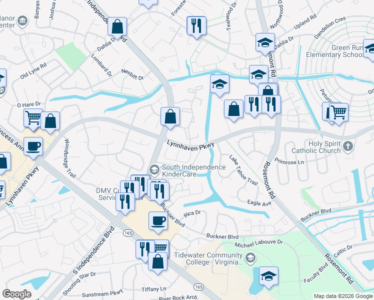 map of restaurants, bars, coffee shops, grocery stores, and more near 1555 Fairfax Drive in Virginia Beach