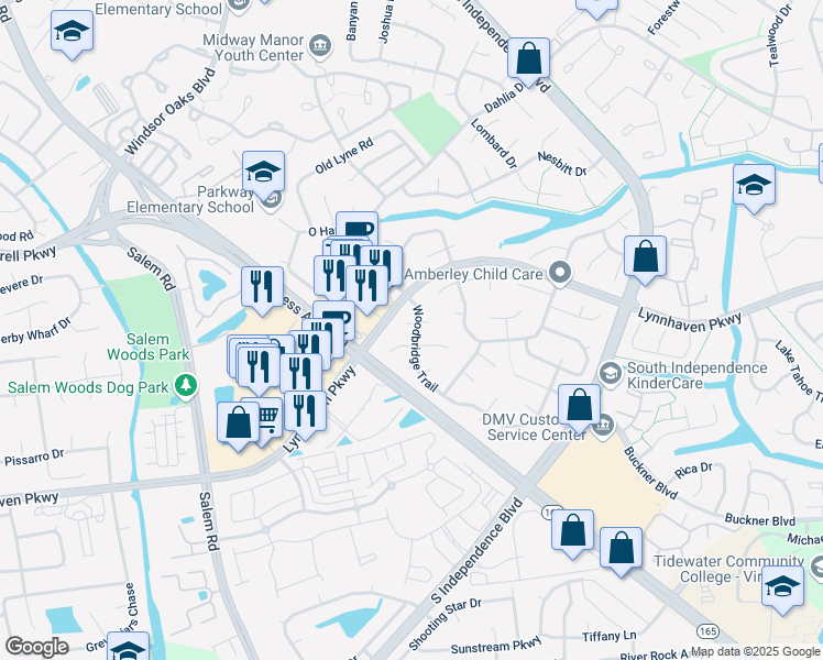 map of restaurants, bars, coffee shops, grocery stores, and more near 1508 Brookwood Crescent in Virginia Beach