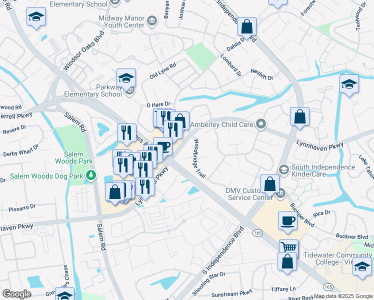 map of restaurants, bars, coffee shops, grocery stores, and more near 1513 Newport Cir in Virginia Beach