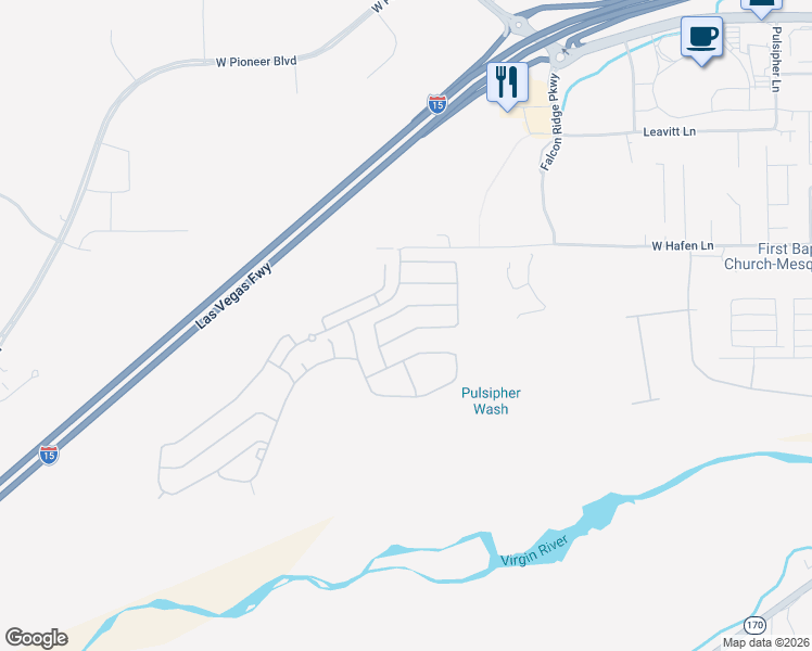 map of restaurants, bars, coffee shops, grocery stores, and more near 1222 Pebble Beach Drive in Mesquite