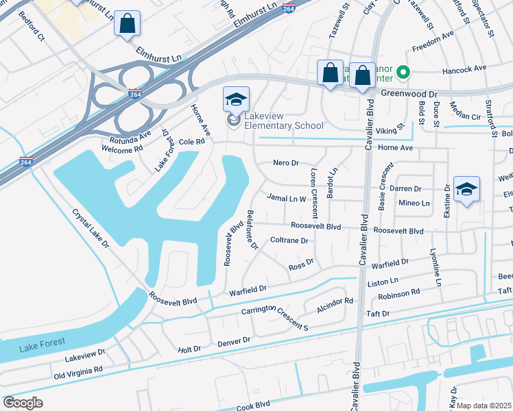 map of restaurants, bars, coffee shops, grocery stores, and more near 1520 Belafonte Drive in Portsmouth