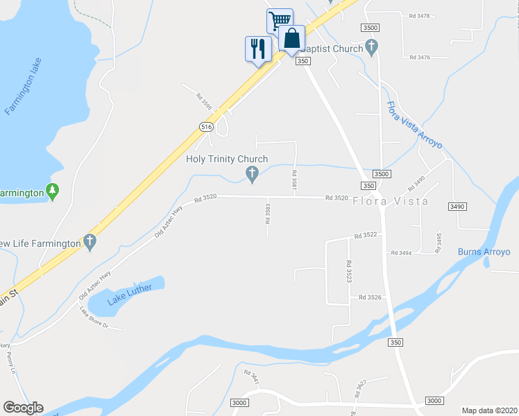 map of restaurants, bars, coffee shops, grocery stores, and more near 43 Road 3520 in Flora Vista