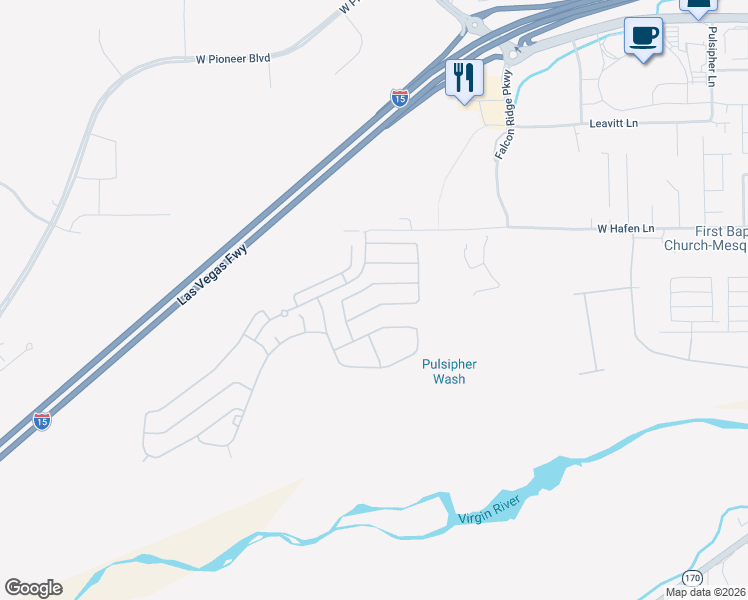 map of restaurants, bars, coffee shops, grocery stores, and more near 1222 Pebble Beach Drive in Mesquite