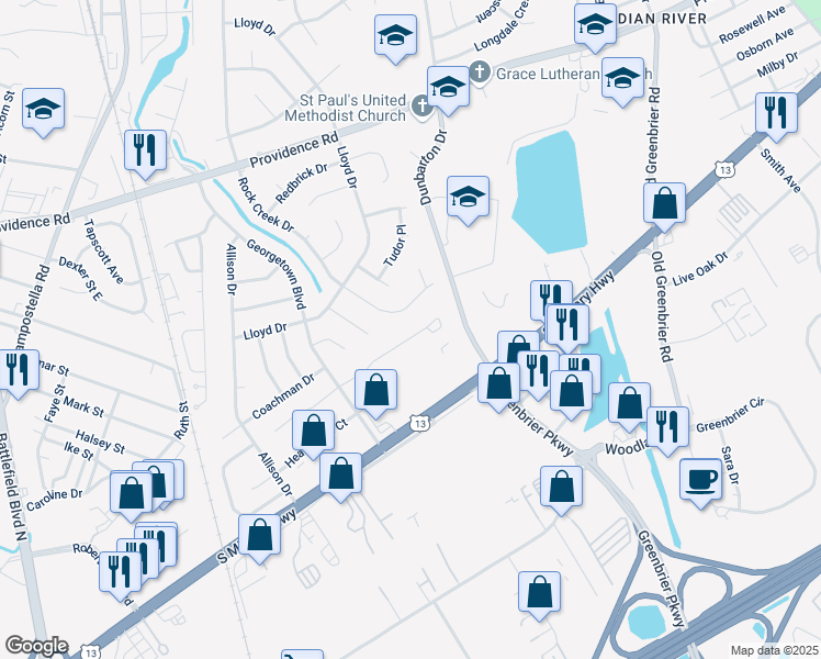 map of restaurants, bars, coffee shops, grocery stores, and more near 55 King George Quay in Chesapeake
