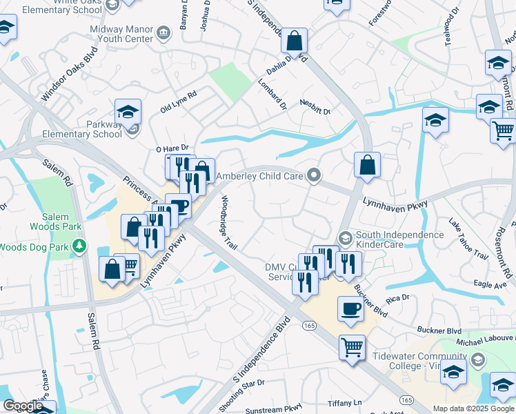 map of restaurants, bars, coffee shops, grocery stores, and more near 1428 Amberley Forest Road in Virginia Beach
