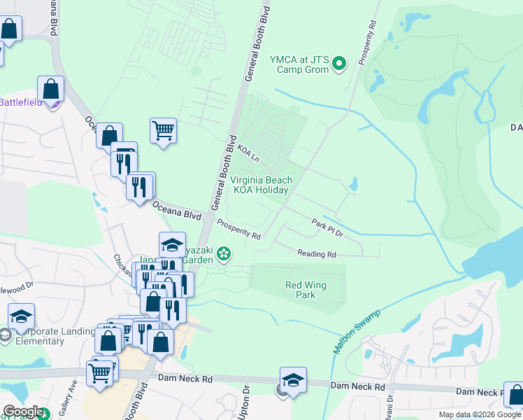 map of restaurants, bars, coffee shops, grocery stores, and more near 1317 Electric Court in Virginia Beach
