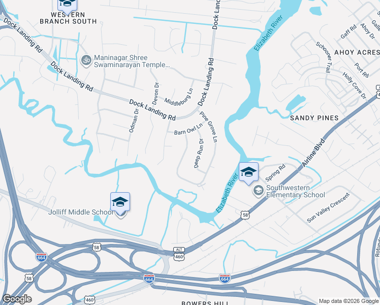 map of restaurants, bars, coffee shops, grocery stores, and more near in Chesapeake