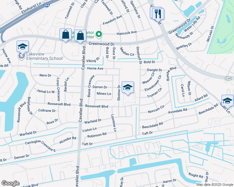 map of restaurants, bars, coffee shops, grocery stores, and more near 1504 Ekstine Drive in Portsmouth