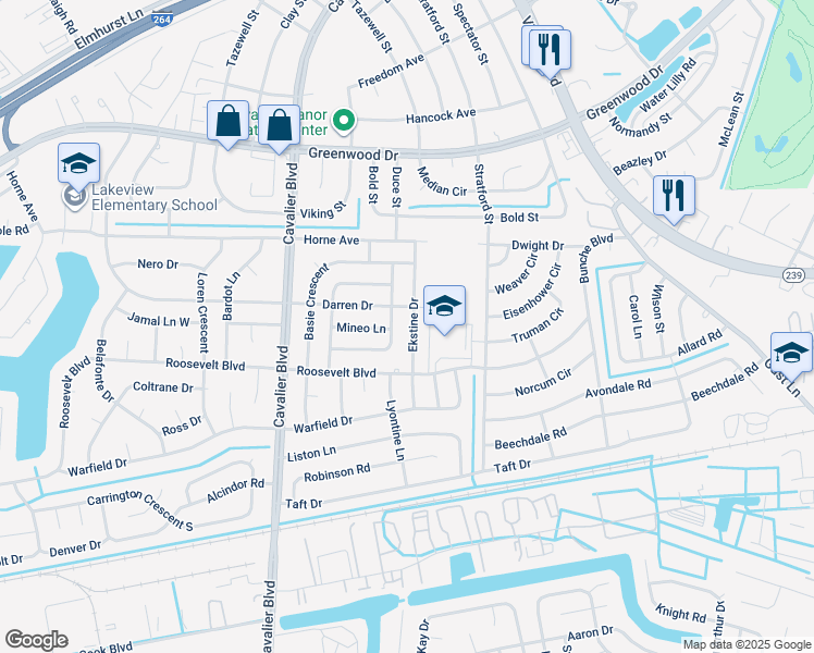 map of restaurants, bars, coffee shops, grocery stores, and more near 1504 Ekstine Drive in Portsmouth
