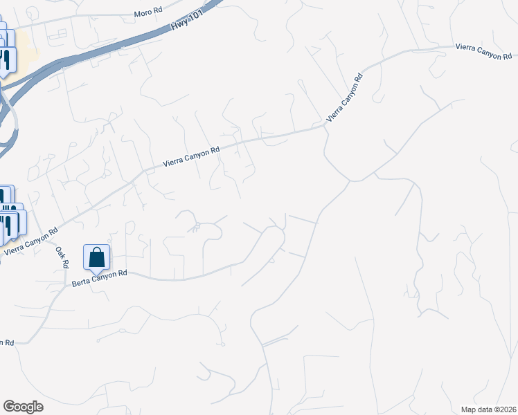 map of restaurants, bars, coffee shops, grocery stores, and more near 18310 Vierra Canyon Road in Salinas