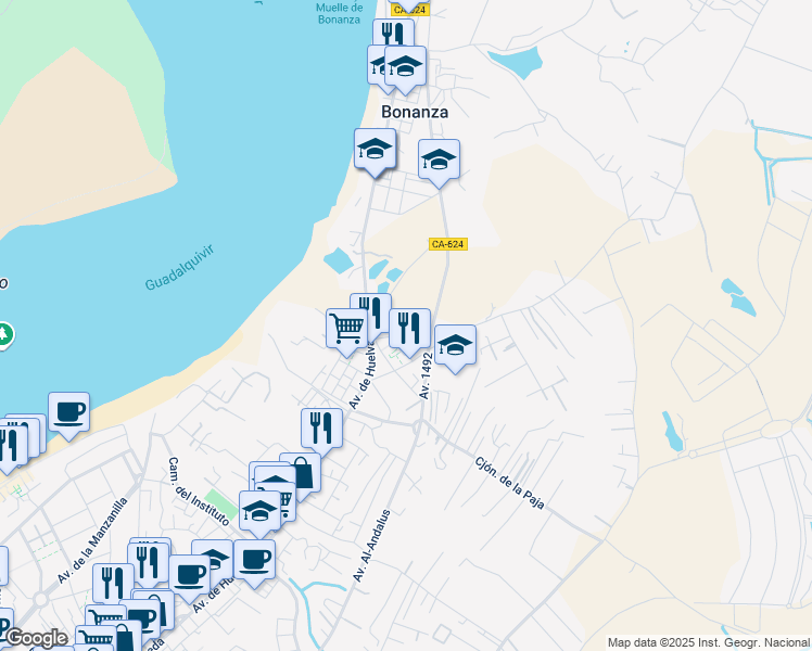 map of restaurants, bars, coffee shops, grocery stores, and more near Calle Mezquita de Córdoba in Sanlúcar de Barrameda