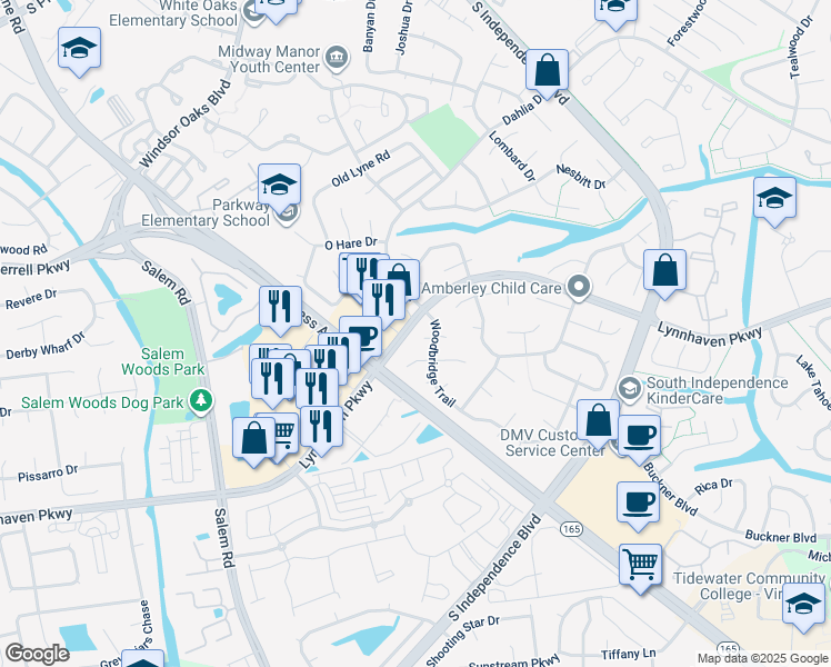 map of restaurants, bars, coffee shops, grocery stores, and more near 1516 Newport Circle in Virginia Beach