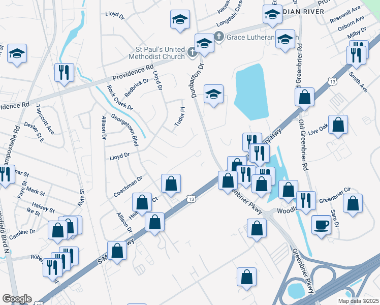 map of restaurants, bars, coffee shops, grocery stores, and more near 90 King George Quay in Chesapeake