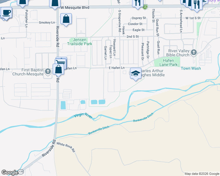 map of restaurants, bars, coffee shops, grocery stores, and more near 485 Lewis Street in Mesquite