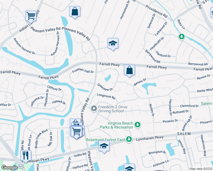 map of restaurants, bars, coffee shops, grocery stores, and more near 1408 Doe Court in Virginia Beach