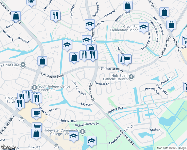 map of restaurants, bars, coffee shops, grocery stores, and more near 1401 Wentworth Drive in Virginia Beach