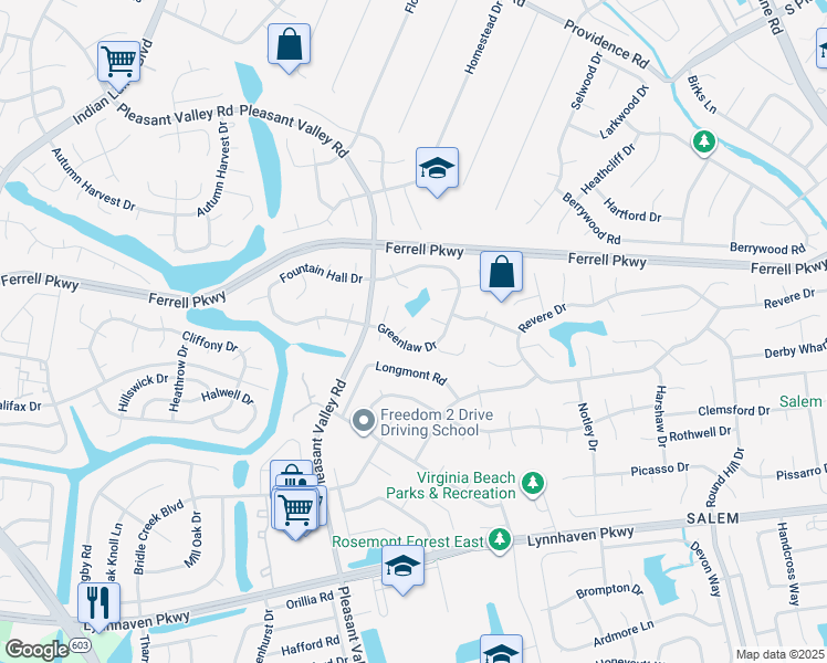 map of restaurants, bars, coffee shops, grocery stores, and more near 1408 Doe Court in Virginia Beach