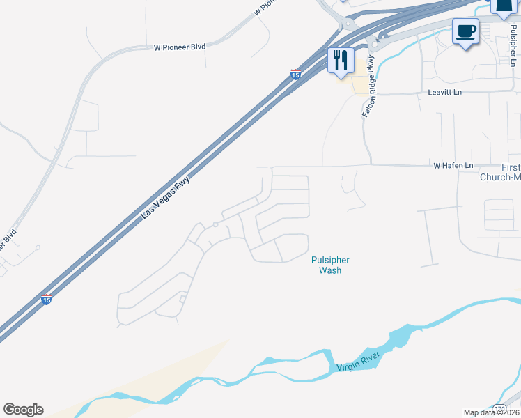 map of restaurants, bars, coffee shops, grocery stores, and more near 1265 Quicksilver Way in Mesquite