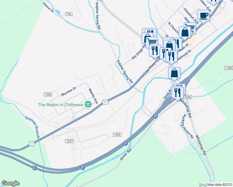 map of restaurants, bars, coffee shops, grocery stores, and more near 817 West Lee Highway in Chilhowie