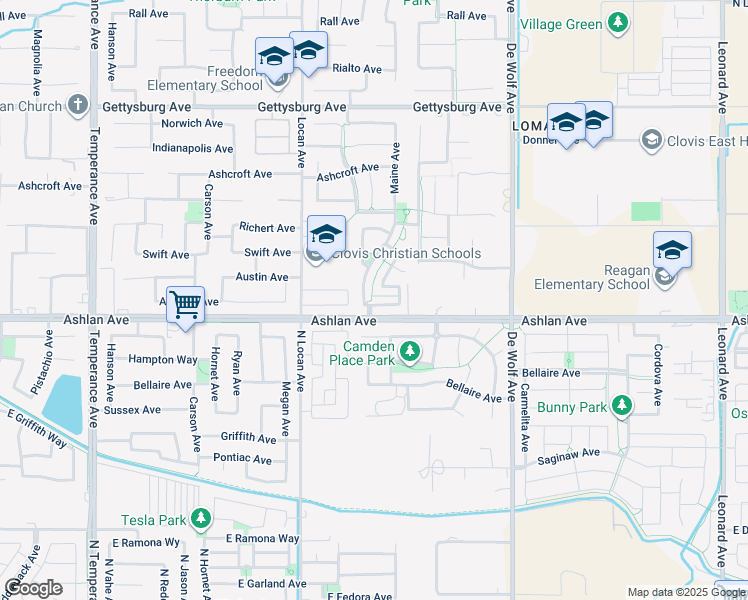 map of restaurants, bars, coffee shops, grocery stores, and more near 3129 Antonio Avenue in Clovis