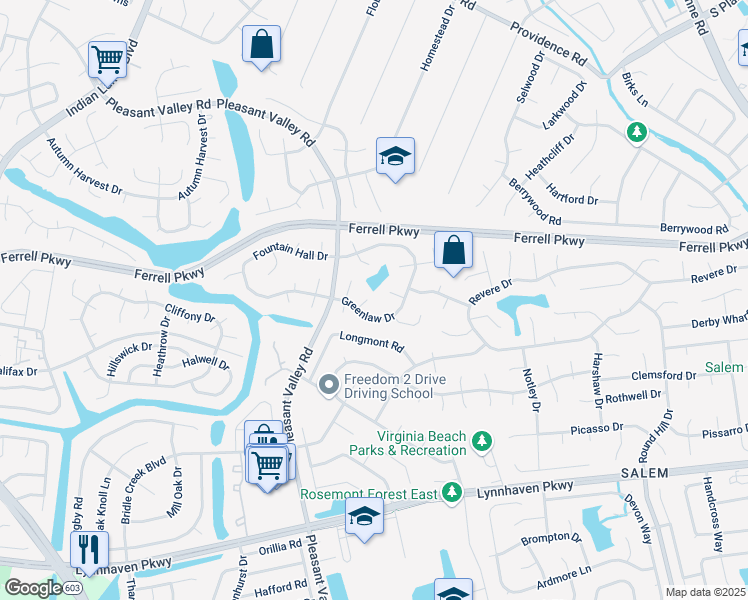 map of restaurants, bars, coffee shops, grocery stores, and more near 1402 Doe Court in Virginia Beach