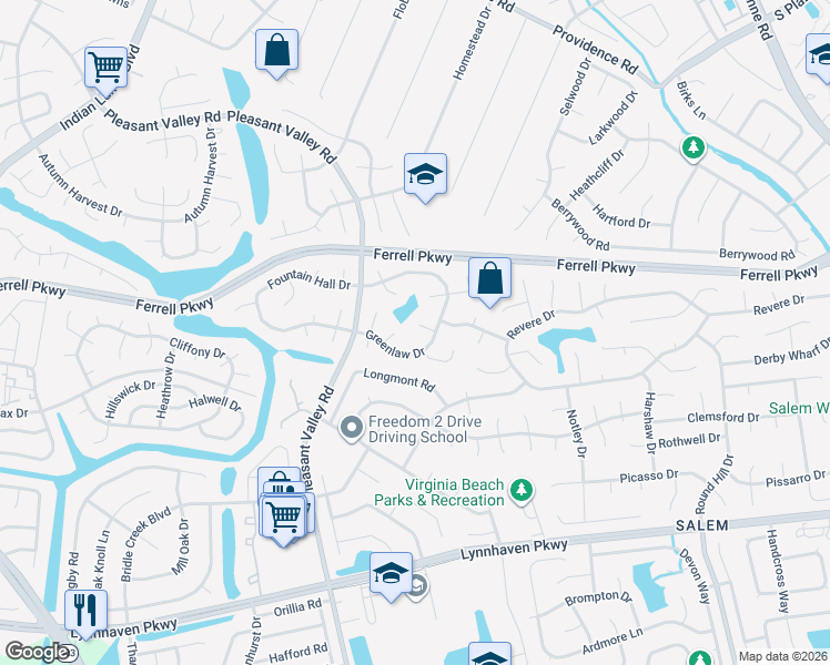 map of restaurants, bars, coffee shops, grocery stores, and more near 4710 White Tail Court in Virginia Beach