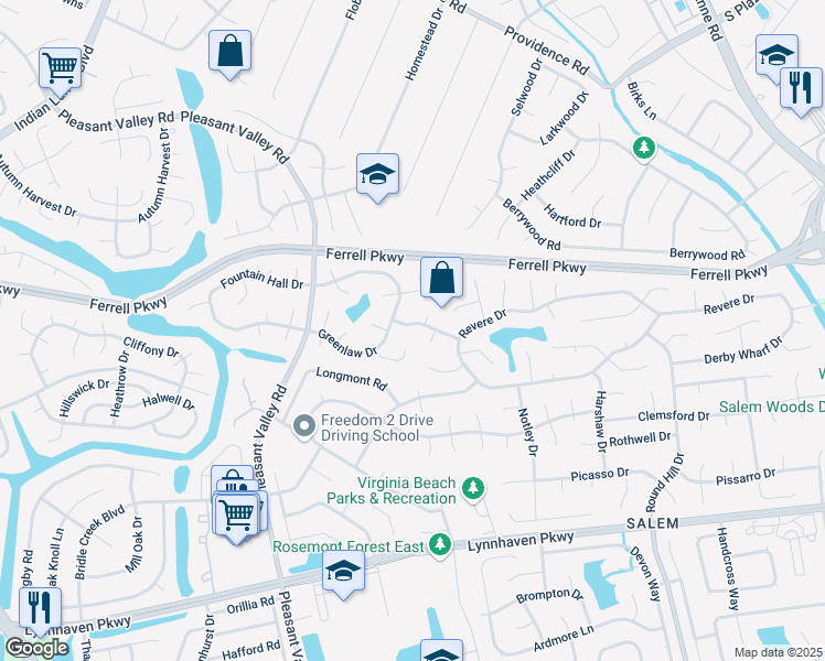 map of restaurants, bars, coffee shops, grocery stores, and more near 4685 Staghorn Drive in Virginia Beach