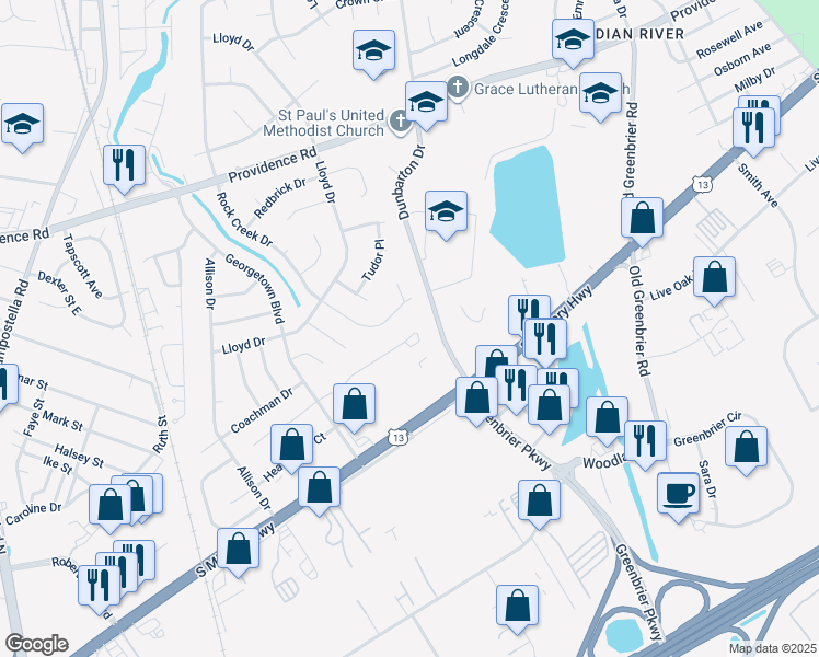 map of restaurants, bars, coffee shops, grocery stores, and more near 106 King George Quay in Chesapeake