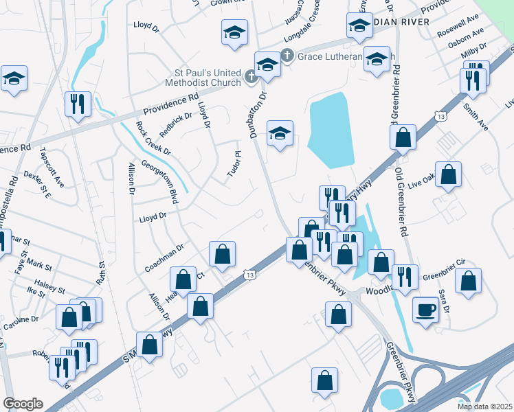 map of restaurants, bars, coffee shops, grocery stores, and more near 106 King George Quay in Chesapeake