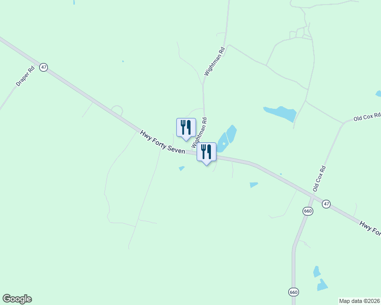 map of restaurants, bars, coffee shops, grocery stores, and more near 13565-13659 Virginia 47 in Chase City