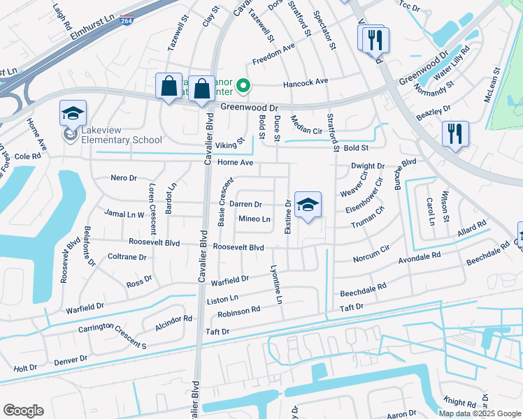 map of restaurants, bars, coffee shops, grocery stores, and more near 905 Darren Drive in Portsmouth