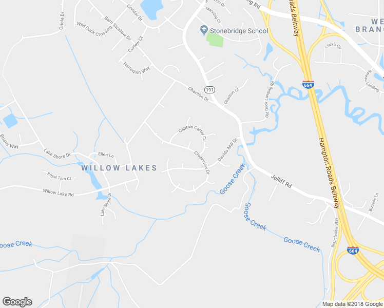 map of restaurants, bars, coffee shops, grocery stores, and more near 1316 Creekview Drive in Chesapeake