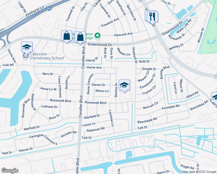 map of restaurants, bars, coffee shops, grocery stores, and more near 901 Darren Drive in Portsmouth