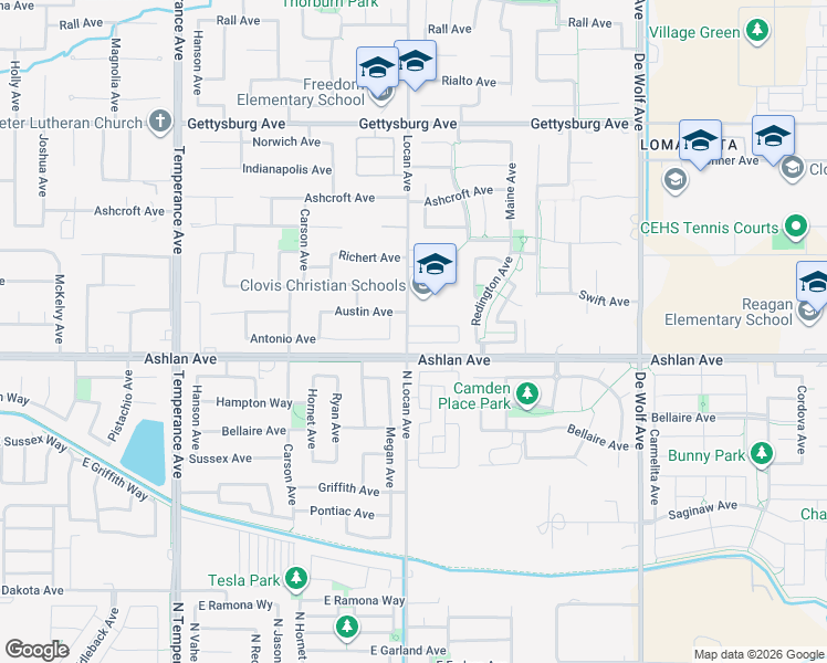 map of restaurants, bars, coffee shops, grocery stores, and more near 3008 Austin Lane in Clovis