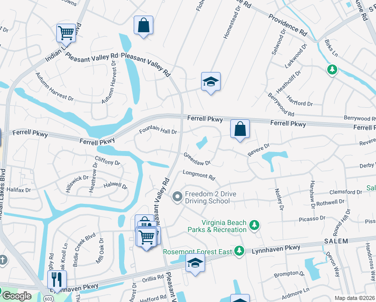 map of restaurants, bars, coffee shops, grocery stores, and more near 1410 Carabao Circle in Virginia Beach