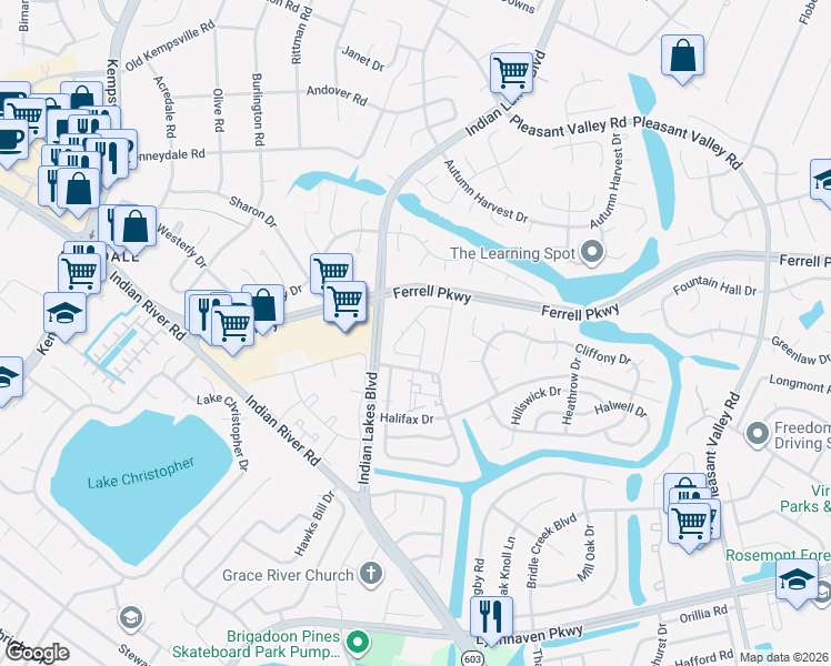map of restaurants, bars, coffee shops, grocery stores, and more near 5256 Lake Victoria Arch in Virginia Beach