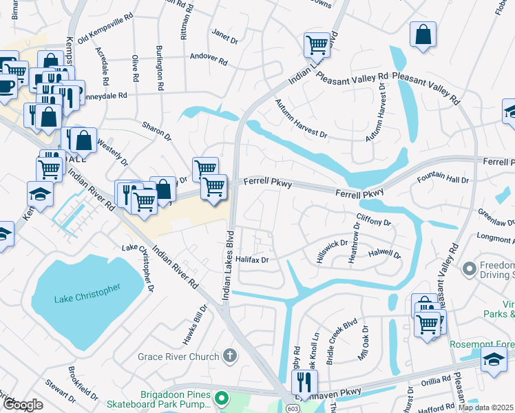 map of restaurants, bars, coffee shops, grocery stores, and more near 5231 Lake Victoria Arch in Virginia Beach