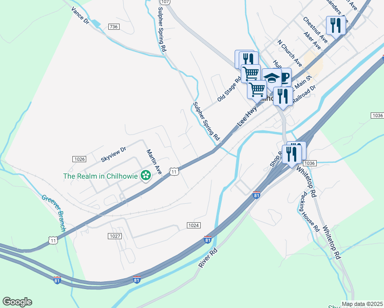 map of restaurants, bars, coffee shops, grocery stores, and more near 116 Pendleton Avenue in Chilhowie