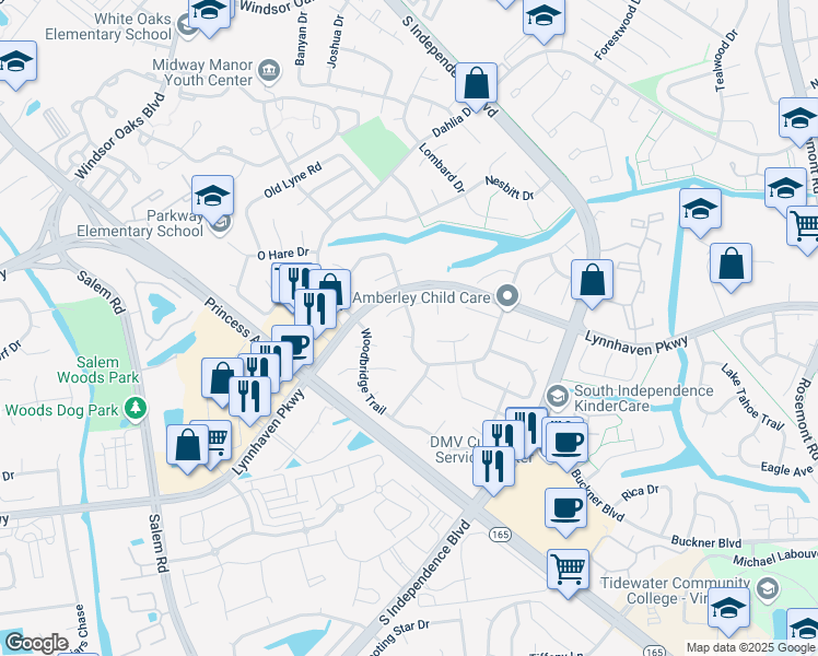 map of restaurants, bars, coffee shops, grocery stores, and more near 3805 Betsy Crescent in Virginia Beach