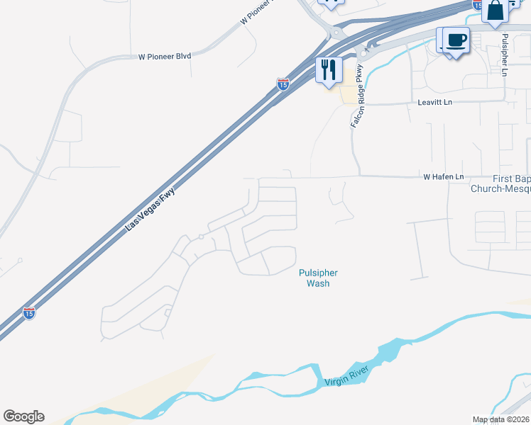 map of restaurants, bars, coffee shops, grocery stores, and more near 1229 Quicksilver Way in Mesquite