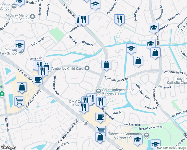 map of restaurants, bars, coffee shops, grocery stores, and more near 1508 Northtree Circle in Virginia Beach