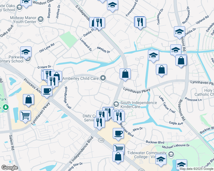map of restaurants, bars, coffee shops, grocery stores, and more near 1508 Northtree Circle in Virginia Beach